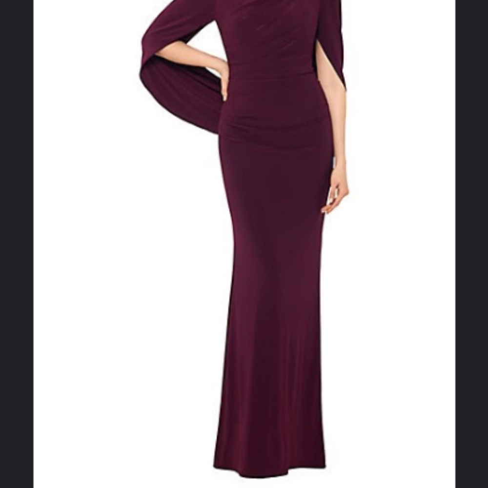 Betsy & Adam Drape Burgundy Evening Gown